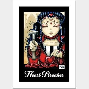 Queen of Hearts - Heart Breaker - Quote - White Outlined Version Posters and Art